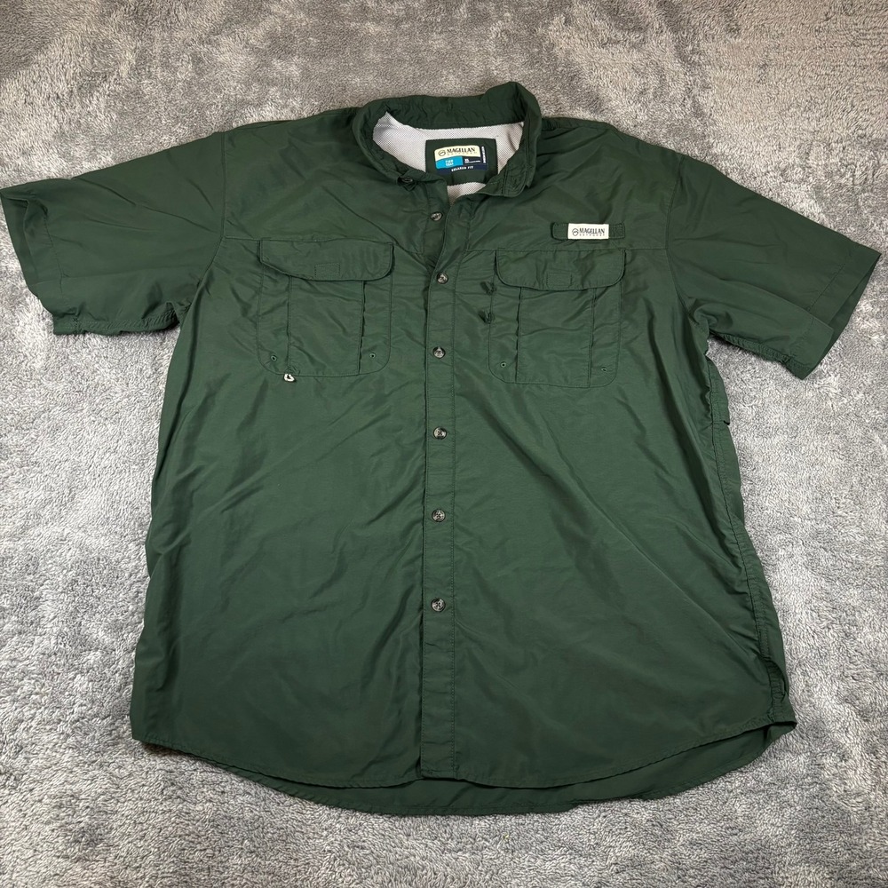 Magellan Outdoors Fish Gear Mens XL Green Short Sleeve Fishing Shirt Relaxed Fit
